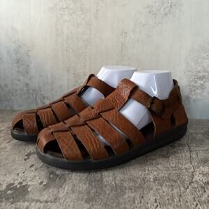 Mephisto Sam Fisherman Sandals Brown Leather Buckle Backstrap Men's EU 42 US 8